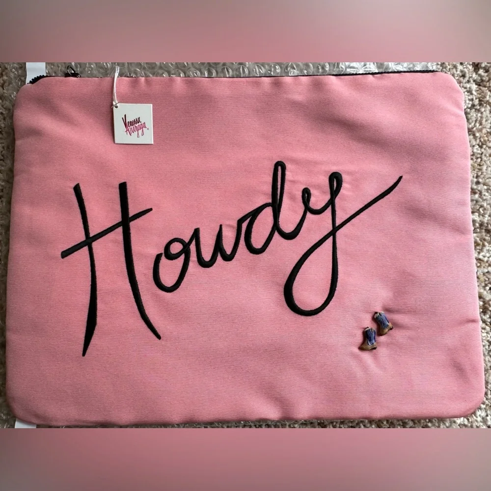 NWT Venessa Arizaga Pink “Howdy” Silk Clutch Bag